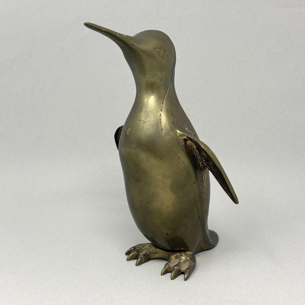 Vintage Brass Penguin Bird Statue Figurine 7.5” Ornate Metal Aged Patina